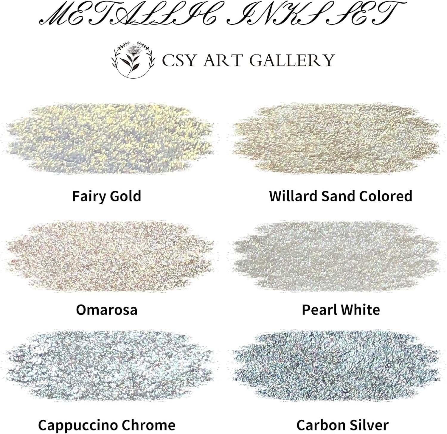 CSY art gallery Metallic -Pearlescent-Glitter Acrylic Ink -Shining Calligraphy Paint -Silver, Rose Gold Rich Pigments Perfect for Artists, Canvas, Rocks, Wood, Fabric, Ceramic (Galaxy Starlight Set) - Crafty Corner