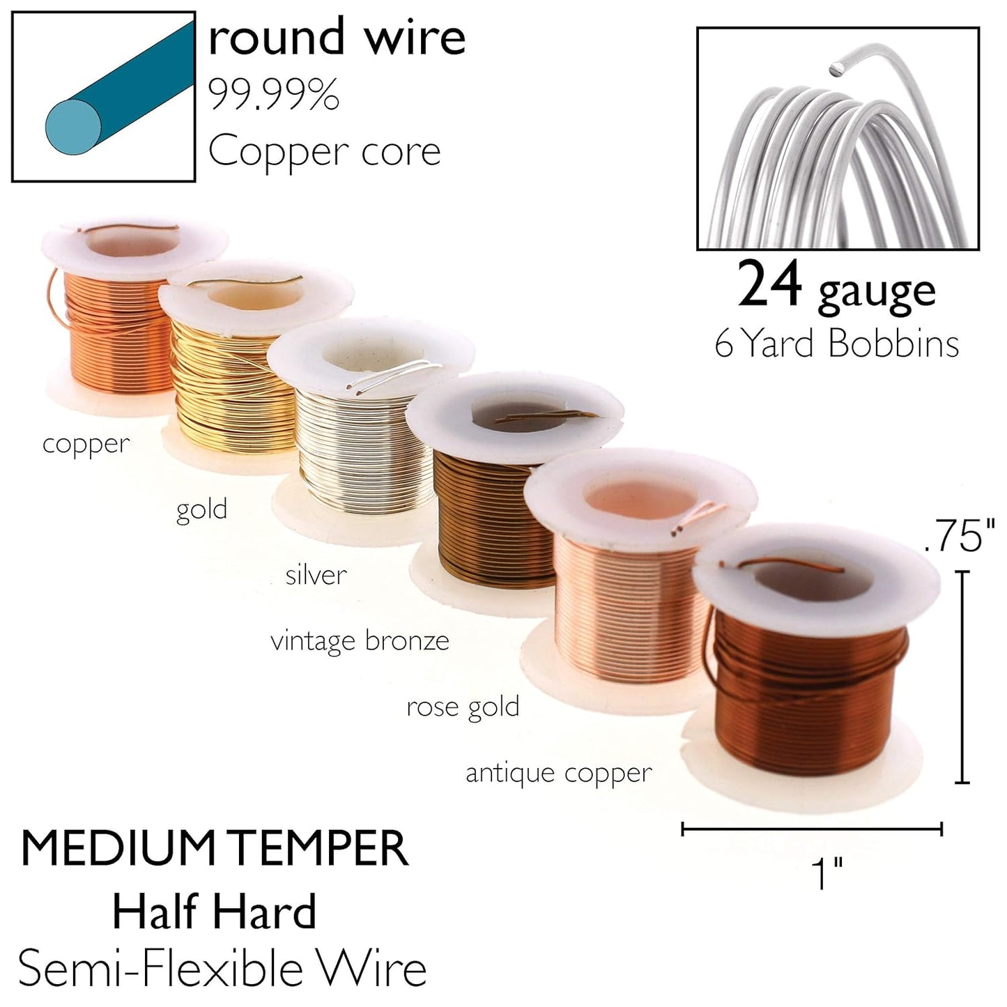 The Beadsmith Craft Wire Assortment - Tarnish-Resistant Copper Wire for Jewelry Making, 6-Pack, 0.75-Inch Mini Spools, 6 Yd Each, 24-Gauge, Assorted Colors, Medium Temper - Crafty Corner