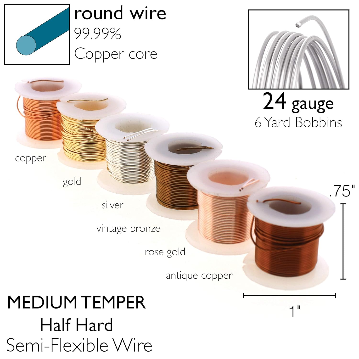 The Beadsmith Craft Wire Assortment - Tarnish-Resistant Copper Wire for Jewelry Making, 6-Pack, 0.75-Inch Mini Spools, 6 Yd Each, 24-Gauge, Assorted Colors, Medium Temper - Crafty Corner
