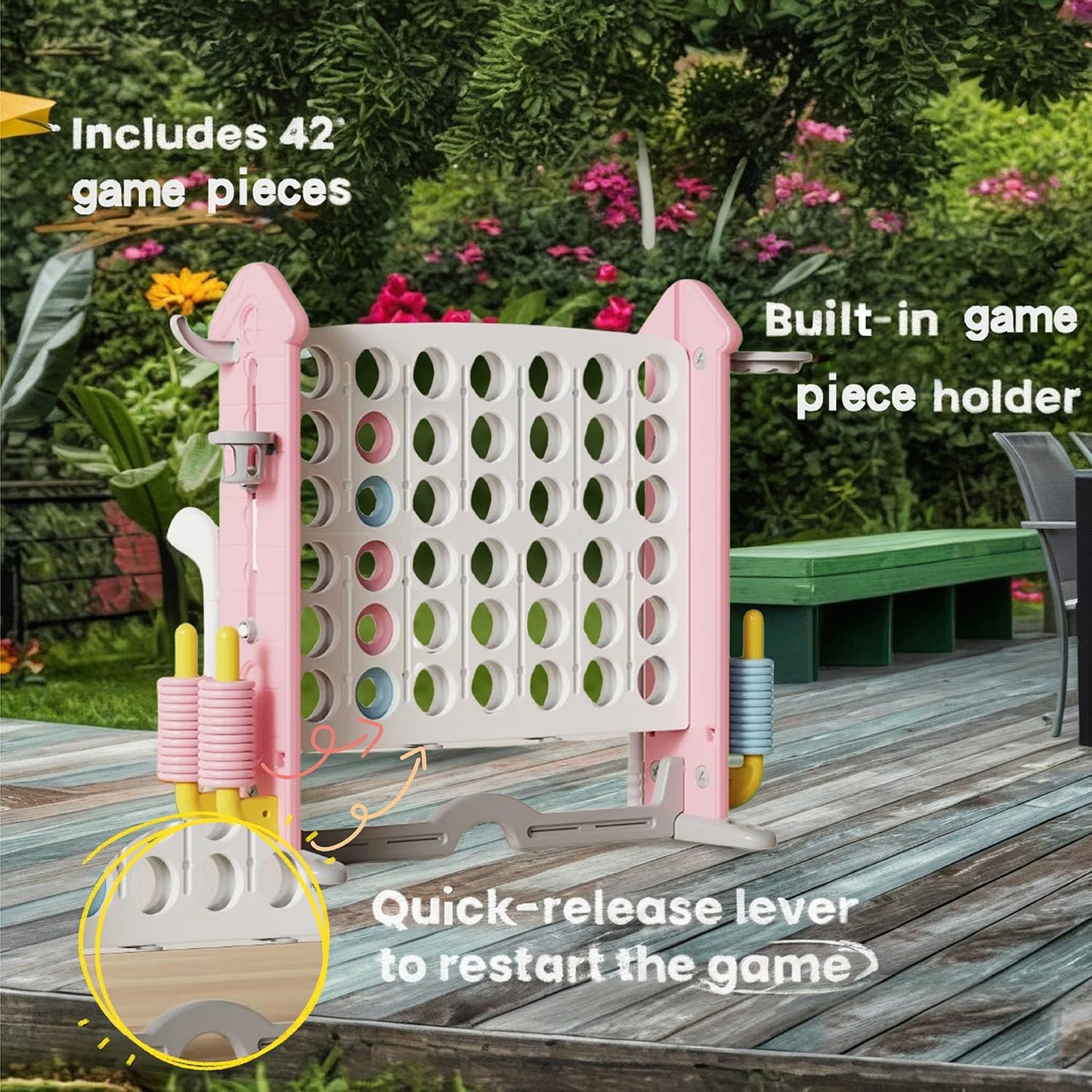 UNICOO Giant 4 in A Row Game with Carry Bag, Basketball Hoop, Ring Toss Game, 4-to-Score Game | Large Outdoor Yard Game, Parties & Gatherings Games