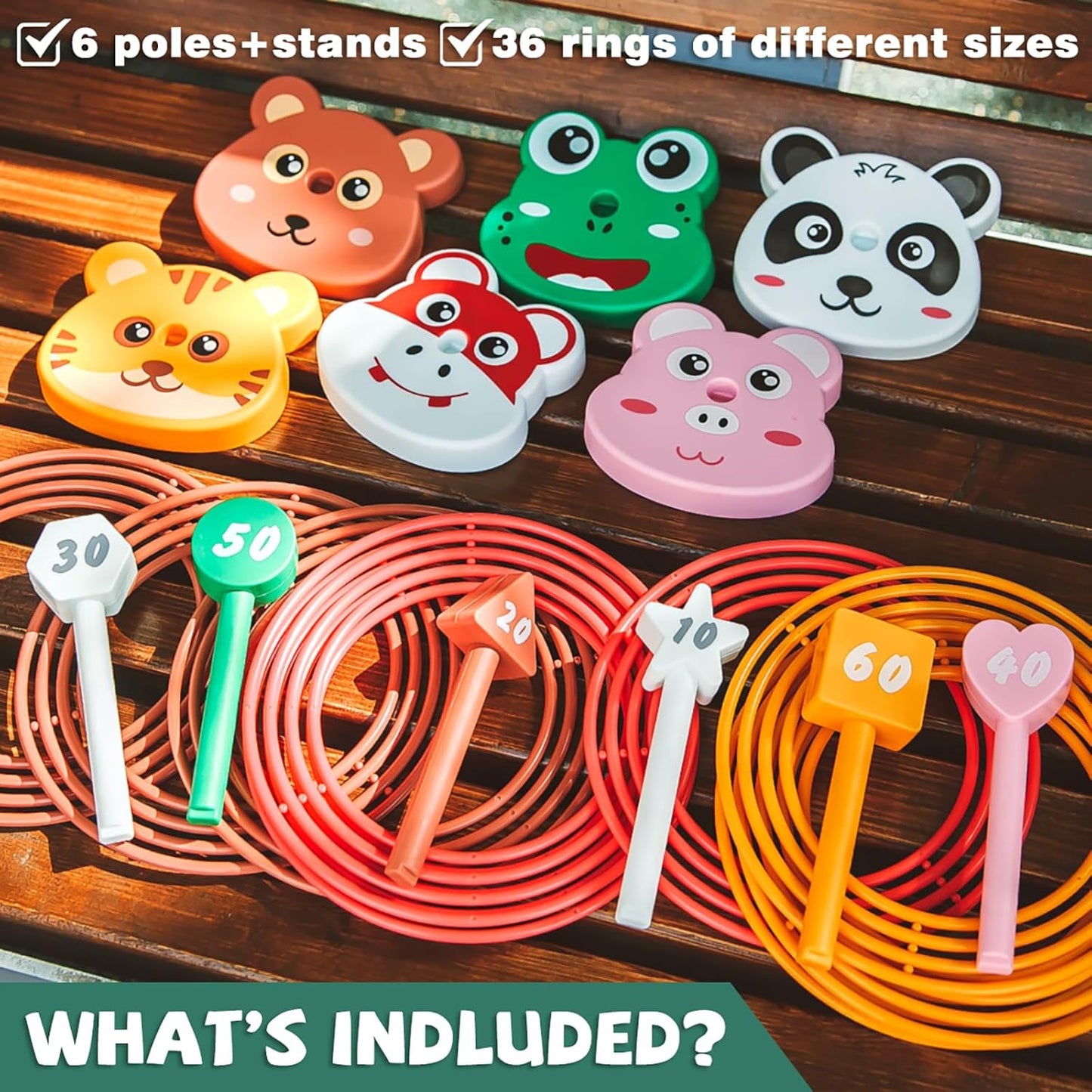 Animal Ring Toss Game Toy Set for Kids, 6 Targets Stands & 36 Rings Combo, Indoor Outdoor Party Yard Family Adults Activity, Birthday Present for Toddlers Boys Girls Child Ages 3+