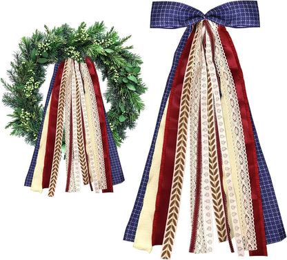 Large Blue Buffalo Plaid Ribbons Bow for Wreath, Red Orange Fall Fabric Ribbons Set Assorted Lace Ribbon Navy Clip-On Wreath Sash Ribbon Bundle for Thanksgiving Home Indoor Outdoor Decor - Crafty Corner