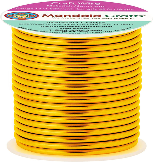 Mandala Crafts 13 Gauge Anodized Aluminum Craft Wire for Jewelry Making - 60 FT Colored Flexible Gold Tone Wire - Bendable for Bonsai Armature Crafting Sculpting - Crafty Corner