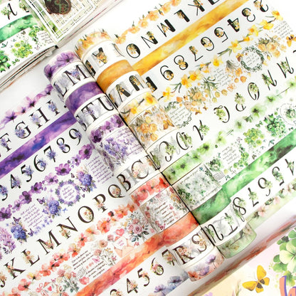 24 Rolls Washi Tape Set - Floral Alphabet Themed Decorative Masking Tape, Adhesive Artists Tape for Journaling Supplies, DIY Craft, Scrapbooking Supplies, Gift Wrapping, School Supplies
