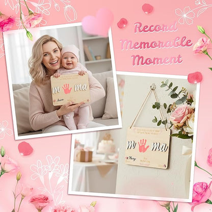R HORSE 3D First Mother's Day Baby DIY Handprint Hanging Art Sign, Wooden Handprint Art Craft Sign from Baby, First Mothers Day Gift for Mom from Daughter or Son Memory Keepsake Craft Wall Decor