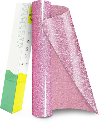 Glitter HTV Heat Transfer Vinyl Rolls- 12" x 10ft. Glitter Iron on Vinyl for DIY T-Shirts, Glitter for All Cutters, Heat Transfer Vinyl (Rosy Pink)