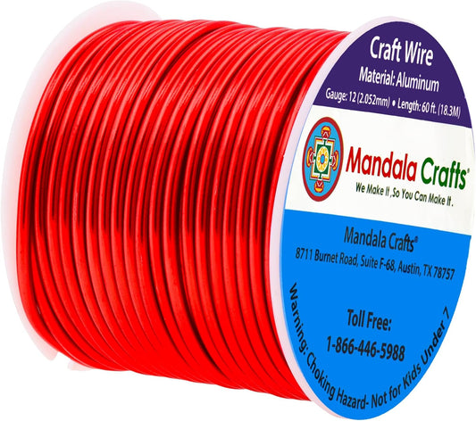 Mandala Crafts 12 Gauge Anodized Aluminum Craft Wire for Jewelry Making - 60 FT Colored Flexible Red Wire - Bendable for Bonsai Armature Crafting Sculpting - Crafty Corner