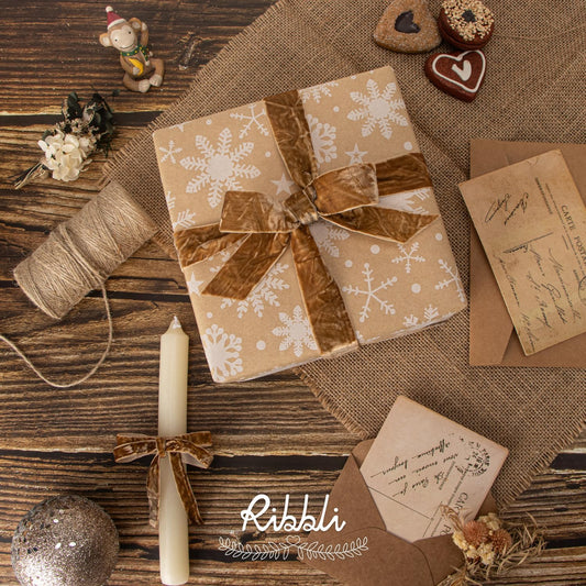 Ribbli Khaki Velvet Ribbon 1 Inches Luxury Crinkled Brown Christmas Ribbon for Gift Wrapping Crafts Home Decor-Continuous 10 Yard - Crafty Corner