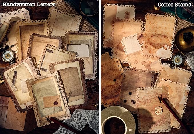 60 Sheets Lace Edged Scrapbook Stationery Paper Assorted Set - 6 Pack Vintage Paper for Letter Writing Scrapbooking Embellishments Planner Bullet Junk Journal Supplies Collage Background 4.9x6.9 Inch