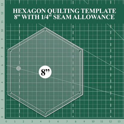 Hexagon Quilting Template Set - 8" with 1/4" Seam Allowance - Durable Acrylic Templates for Quilting, Patchwork, Crafting, & Sewing Projects - Clear Templates for Accurate Designing