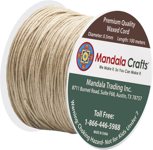 Mandala Crafts 0.5mm 109 Yards Natural Cotton Waxed Cord for Jewelry Making Bracelet Cord Waxed String - Beading String Thread Jewelry Cords for Necklaces String