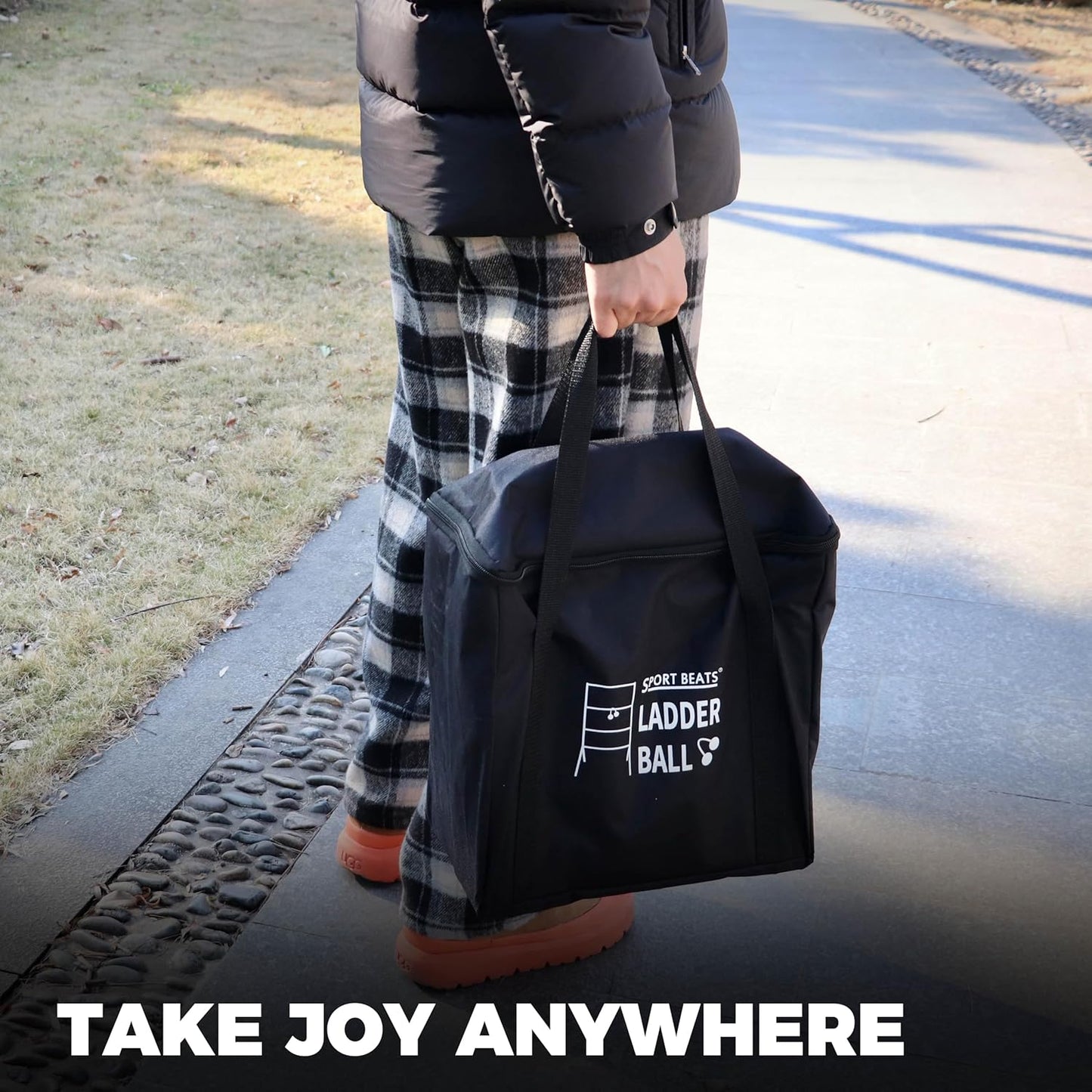 Outdoor Games Ladder Ball Set - Patented Assembly Free Portable Ladder Toss - Steel Frame Includes Carrying Case, 6 Bolas and Scoresheet