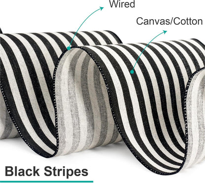 CT CRAFT LLC Striped Canvas Cotton Ribbon 4" x 10 Yards Ivory/Black Stripes for Thanksgiving Christmas Home Décor Gift Wrapping Outdoor Tree Topper Bow Wreath - Crafty Corner