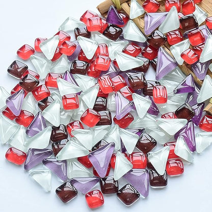 200g Mixed Color Mosaic Tiles Glass Mosaic Glass Pieces for Home Decoration or DIY Crafts, Square Triangle Rectangle, Irregular Size (Purple Red White Mix)