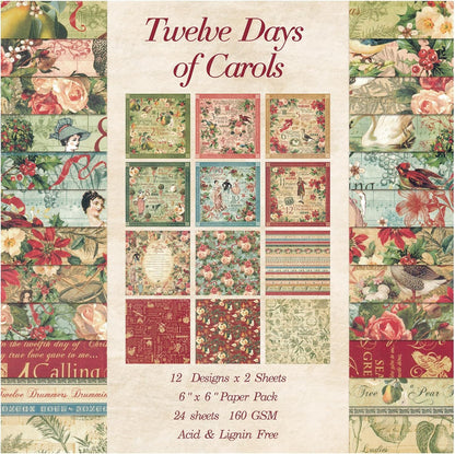 24 Sheets 12 Designs Scrapbook Paper Pad,6"×6” Single-Sided Decopodge Craft Cardstock Paper,Scrapbooking DIY Decorative Background Cardmaking Supplies.Carols - Crafty Corner