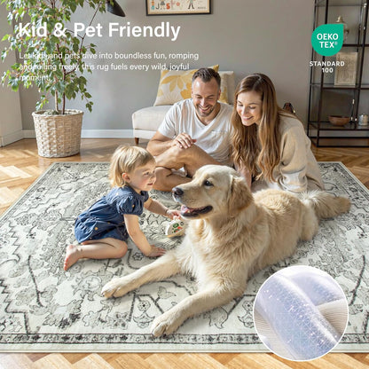 Lahome Area Rug 5x7 Washable Living Room Rug, Large Soft Bedroom Rug, Bohemian Medallion Non Slip Non Shedding Low Pile Accent Print Indoor Carpet for Dining Room Office Playroom, Beige