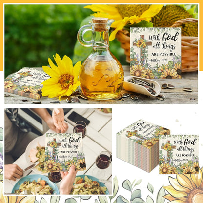 60 Pcs Sunflower Christian Cocktail Paper Napkins 6.5 x 6.5 Inches Disposable Paper Napkins Dessert Beverage Tissue for Decoupage Luncheon Tissue for Theme Party Wedding Birthday Party