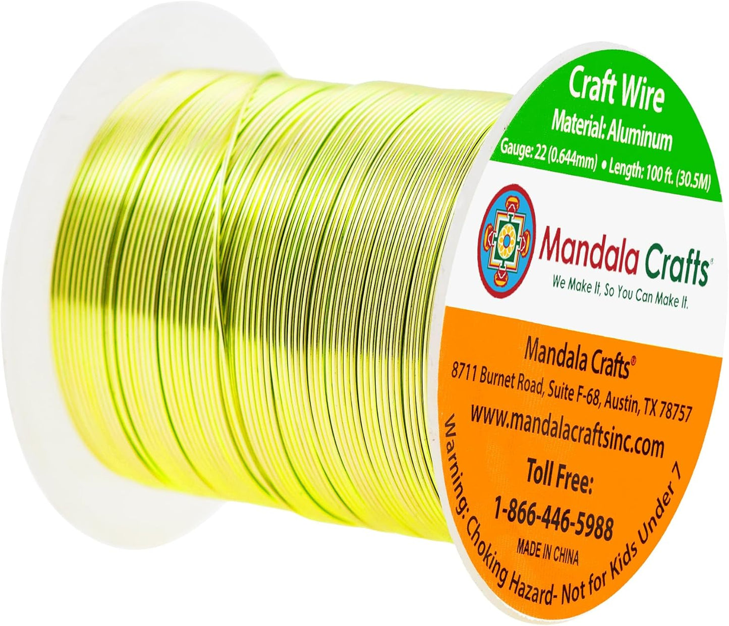 Mandala Crafts 22 Gauge Anodized Aluminum Craft Wire for Jewelry Making - 100 FT Colored Flexible Yellow Green Wire - Bendable for Bonsai Armature Crafting Sculpting - Crafty Corner