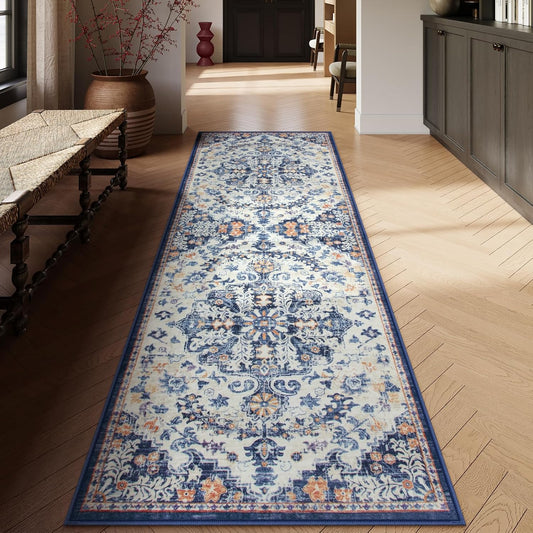 Lahome Bohemian Washable Runner Rug, 2'6" x 10' Soft Runners for Hallways Long Kitchen Carpet Runner, Non Slip Printed Stair Carpet Runners for Hall Bathroom Mudroom Hardwood Floor, Blue Purple/Multi