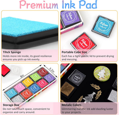 Fstaor 20 Colors Washable Ink Pads for Kids Rubber Stamps, Finger Print Crafts Stamp Pad for Kids, Paper, Scrapbooking, Fabric,Wood (Pack of 20)