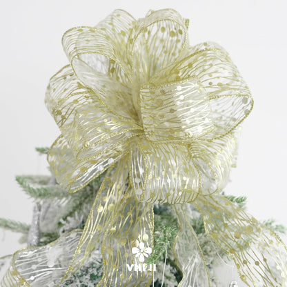 MEEDEE Gold Wired Ribbon - 2.5 Inch Sheer Organza With Horizontal Stripes and Polka Dots - 25 Yards for Gift Wrapping, Garland - Crafty Corner