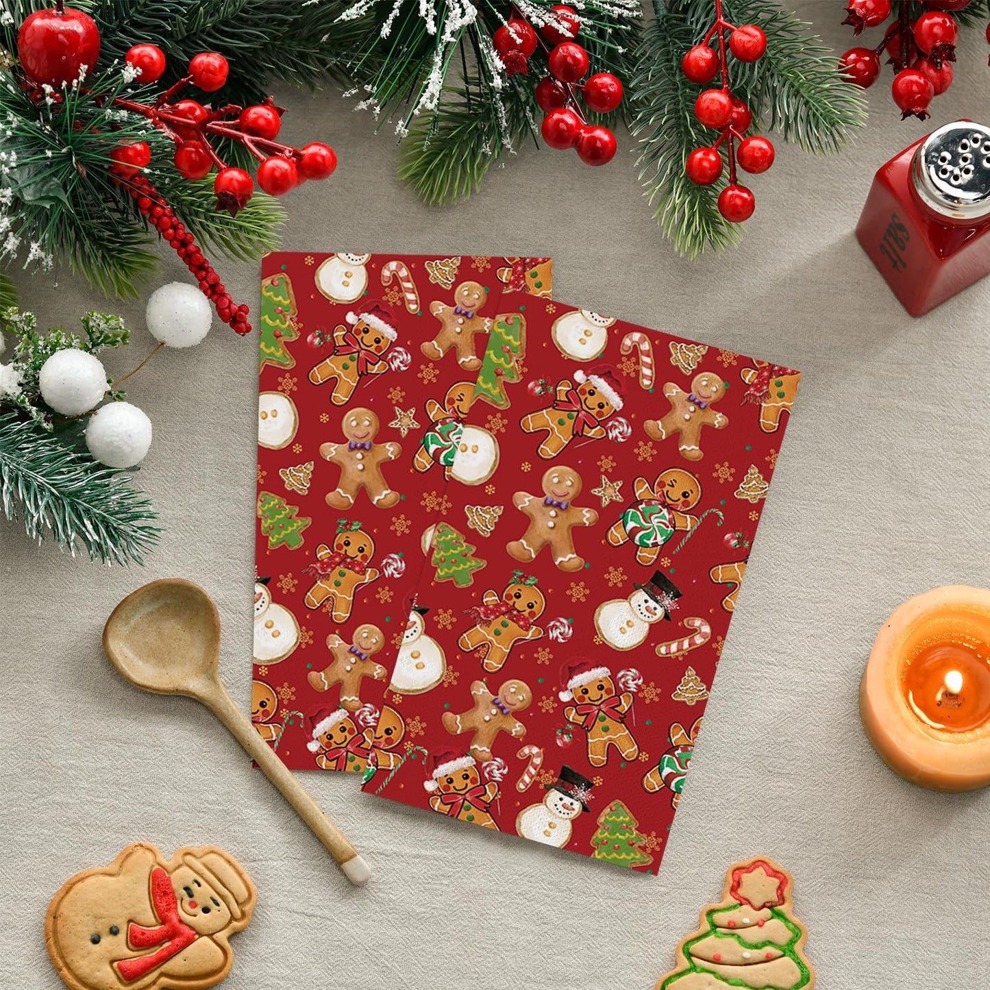 Horaldaily 50 Christmas Disposable Paper Decorative Guest Napkins, Gingerbread Man Hand Towel for Party Lunch Dinner Kitchen Bathroom