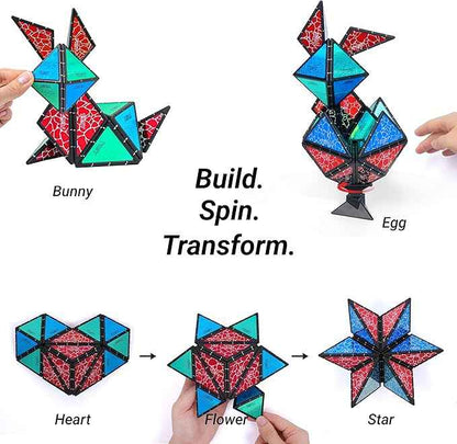 TOSY Magnet Pyramid Stone - 1 Cube Transforms into 1 Billion Shapes (Bunny, Egg, Flowers, Heart), Easter Basket Stuffers Gift, 12 pcs, 243 Magnets, Holographic Design, Puzzle/STEM Toy, 4-Pack