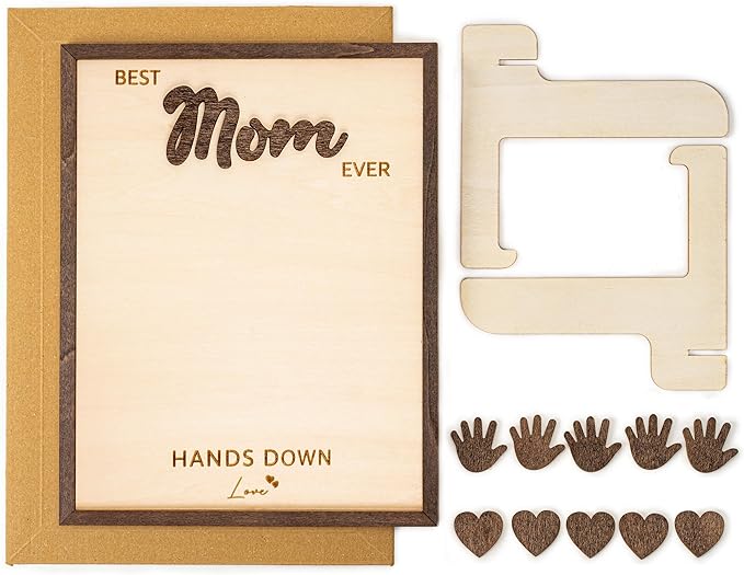Best Mom Ever DIY Hands Down Sign Wooden Handprint Frame DIY Personalized Gifts for Mom, Mothers Day Gifts from Kids, Daughter, Son, Family Memories Sign with Kids Names, Custom Birthday Gift for Mom