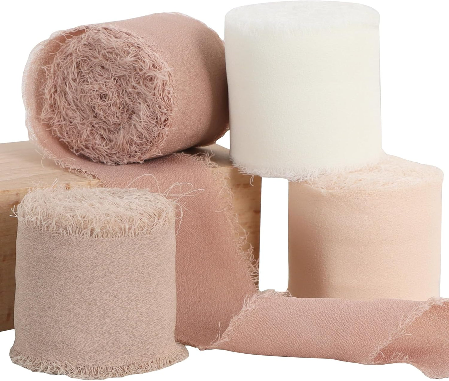 TONIFUL 4 Rolls Silk Chiffon Ribbon, 1-1/2 Inch x 22yds, Beige and Cream Chiffon Ribbons Set, Handmade Fringe Silk Ribbon for Gift Wrapping Bridal Bouquets Wedding Invitations Decoration Crafts - Crafty Corner