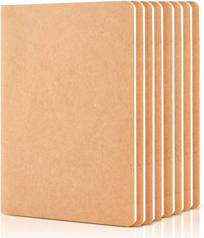 feela 8 Pack Unlined Kraft Paper Notebooks, Blank Journal Note Pad for Drawing Writing, Small Sketchbook Travel Journal Bulk for Women Kids Students Office School Supplies, A5, 60 Pages, 8.3” X 5.5” - Crafty Corner