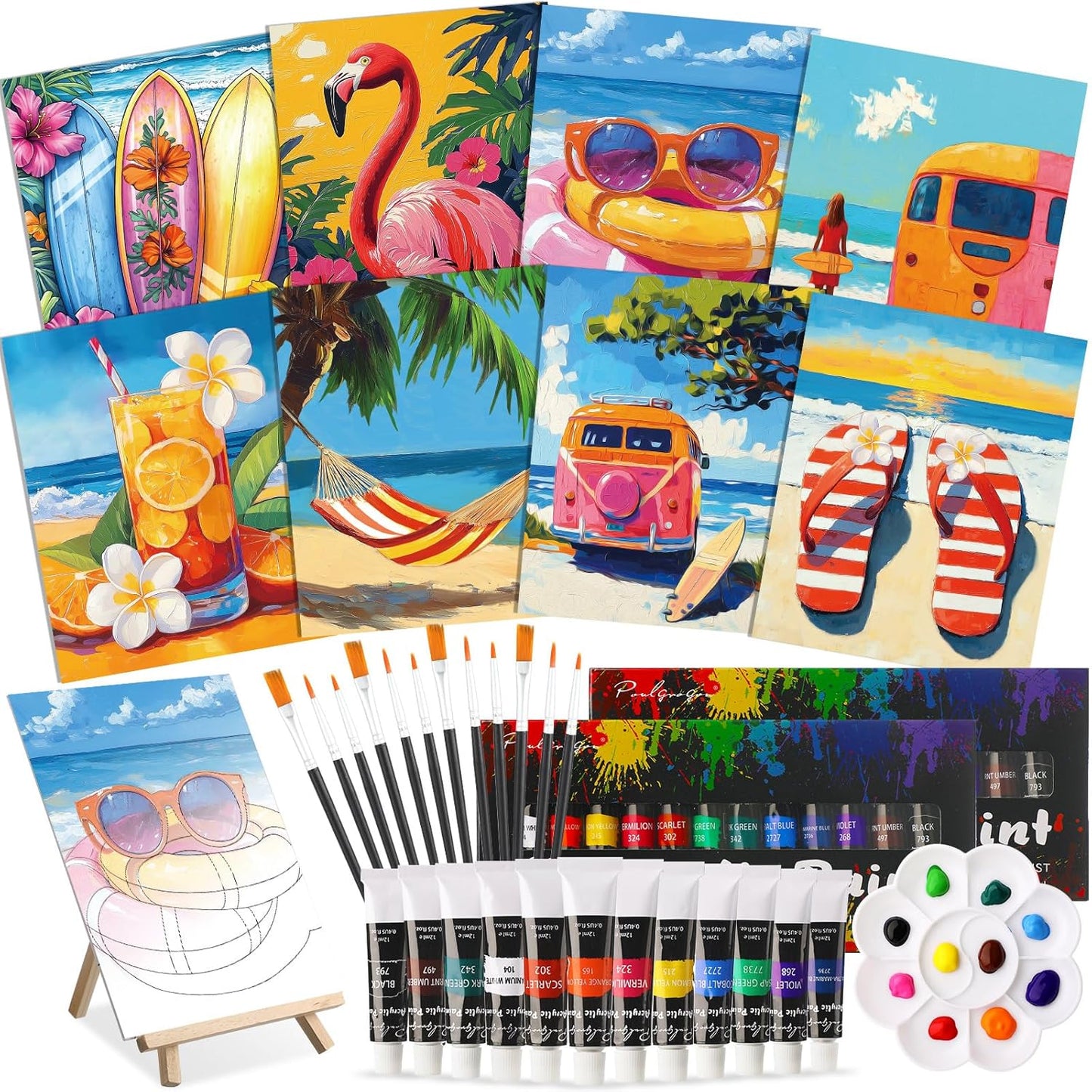 Cholemy 36 Pcs Paint and Sip Kit for Adults 8''x10'' Pre Drawn Canvas for Painting DIY Afro Acrylic Painting Kit Wood Easel Brushes Date Night Bulk for Christmas Party Gifts(Hawaii) - Crafty Corner