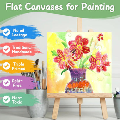 ESRICH Mini Canvases for Painting,4x4In Canvas in Bulk 200Pack Small Canvas Panels Cotton Paint Canvas Primed Acid Free Blank Canvas Boards for Oil Paint,Watercolor,Acrylic Paint,Gouache&Tempera.
