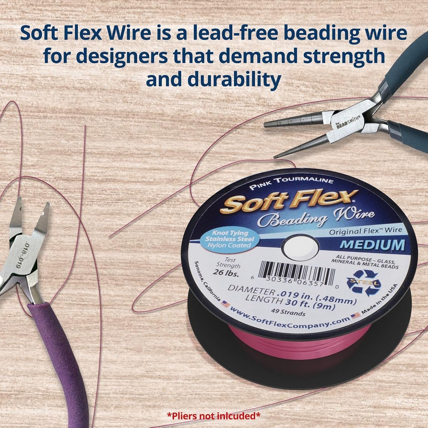 Soft Flex 49 Strand Beading Wire - Medium 0.19 Diameter - 30 Feet Nylon Design Wire - Crafty Corner