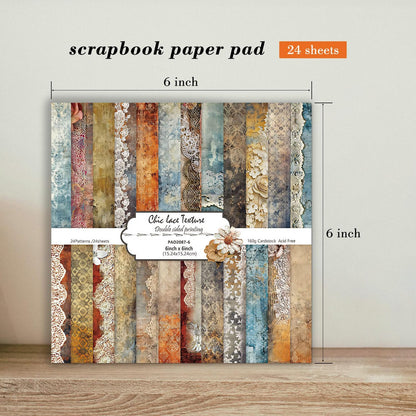 6'' Vintage Lace Scrapbook Paper Pad - 24 Sheets Double Sided Origami Cards for Junk Journal Collage Supplies Cards Decor Gifts Crafts DIY Wrapping Decorative Folded Photo Album