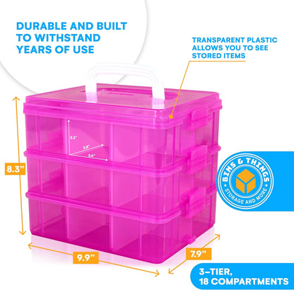 Bins & Things Bead Organizer with Adjustable Compartments - Durable Toy Organizers and Storage Solution for Dolls, Crafts, Mini Toy Figures, Jewelry and Beads - 3 Tier, 18 Compartments