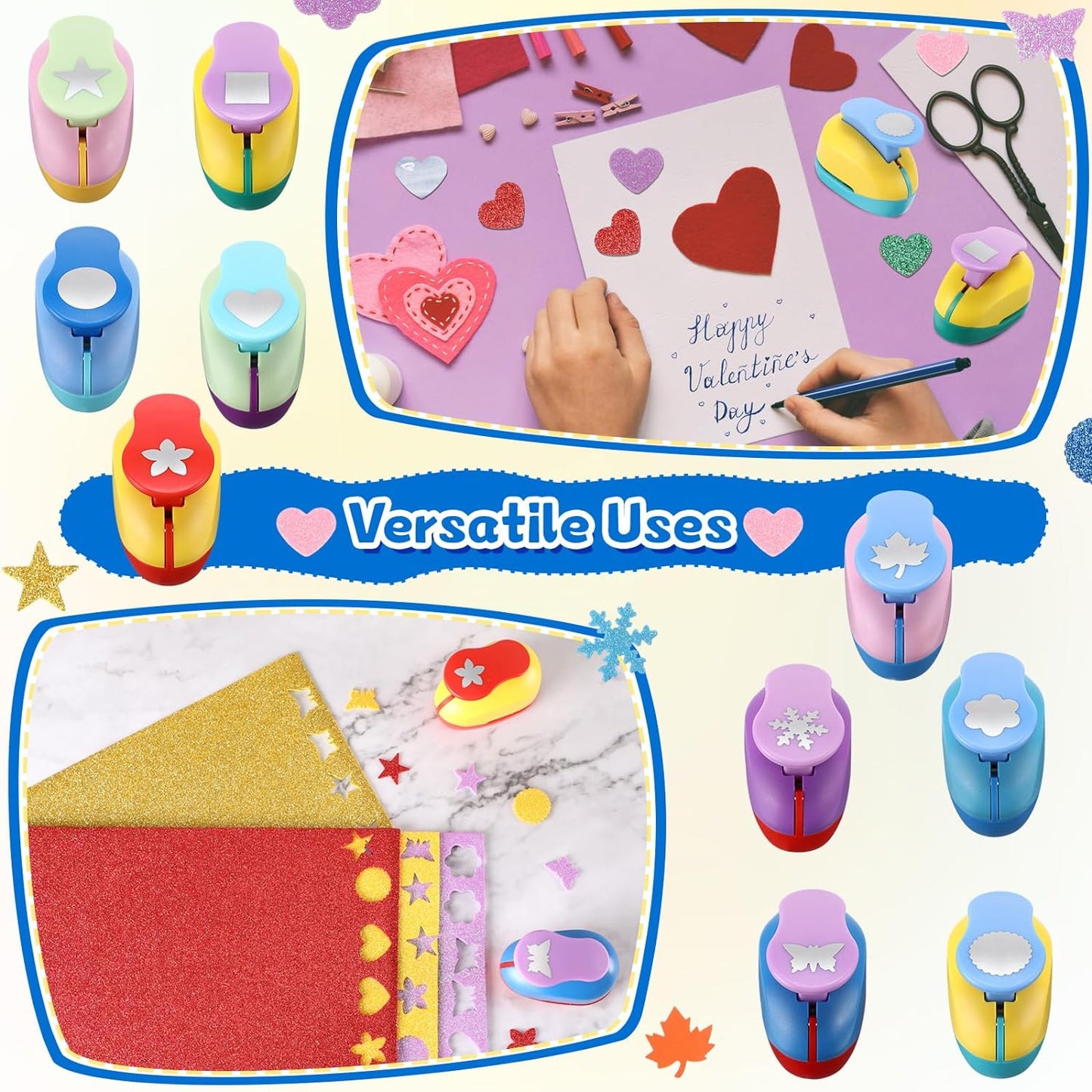 Harloon 10 Pcs Craft Hole Punch Shapes 1 Inch Paper Punch Hole Mix Shapes Cutters for Paper Crafting Scrapbooking Kids Teacher Office Supplies(Classic) - Crafty Corner