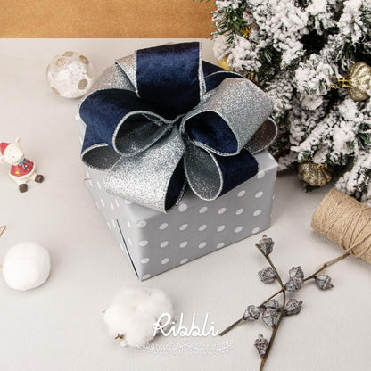 Ribbli Navy Velvet Wired Ribbon 2.5 Inch Navy Velvet with Silver Glitter Christmas Ribbon for Christmas Tree Decoration Big Bow Gift Wrapping Crafts Wreaths Supplies- 10 Yards - Crafty Corner