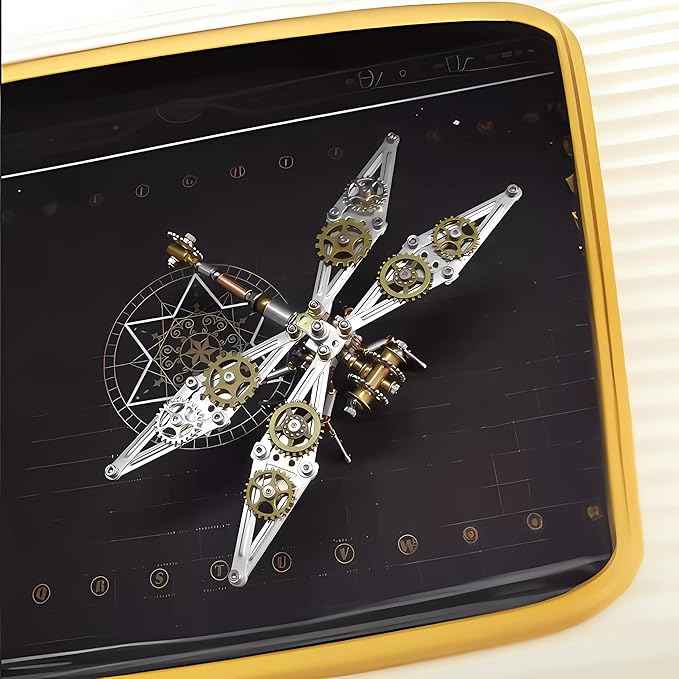 Mechanical Metal DIY 3D Dragonfly Model Insect Brass Puzzle Steampunk Electric Mechanical, Assembly DIY Gift Craft Hobby for Men (Dragonfly B)