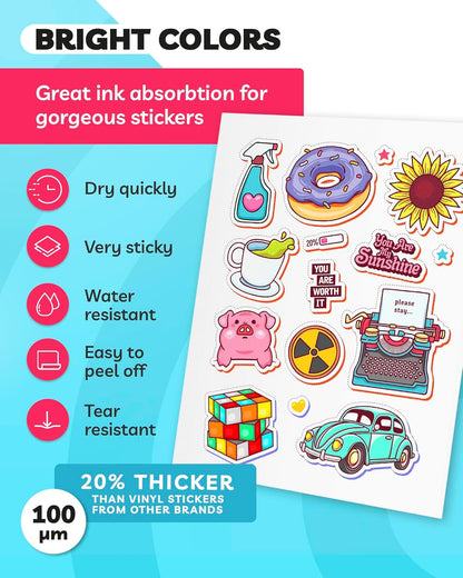 Sticker Paper for Inkjet Printer - (30 Sheets), 8.5 x 11" Letter Size, Matte Sticker Paper - Ideal for Crafting and Printing Vibrant, Long-Lasting Designs