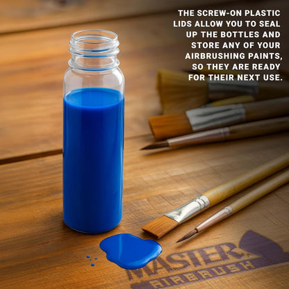Master Airbrush (Pack of 10 TB-009 Empty 3.4-Ounce (100cc) Plastic Jar Bottles with 30° Down Angle Adaptor Lid Assembly - Fits Dual-Action Siphon Feed Airbrushes, Use with Master Badger Paasche Iwata