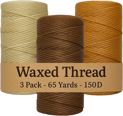 Waxed Thread 3X Wax Thread, 65 Yardx0.8mm Wax String, 150D Waxed Leather String in Cream, Tan and Brown, Perfect Dream Catcher Supplies