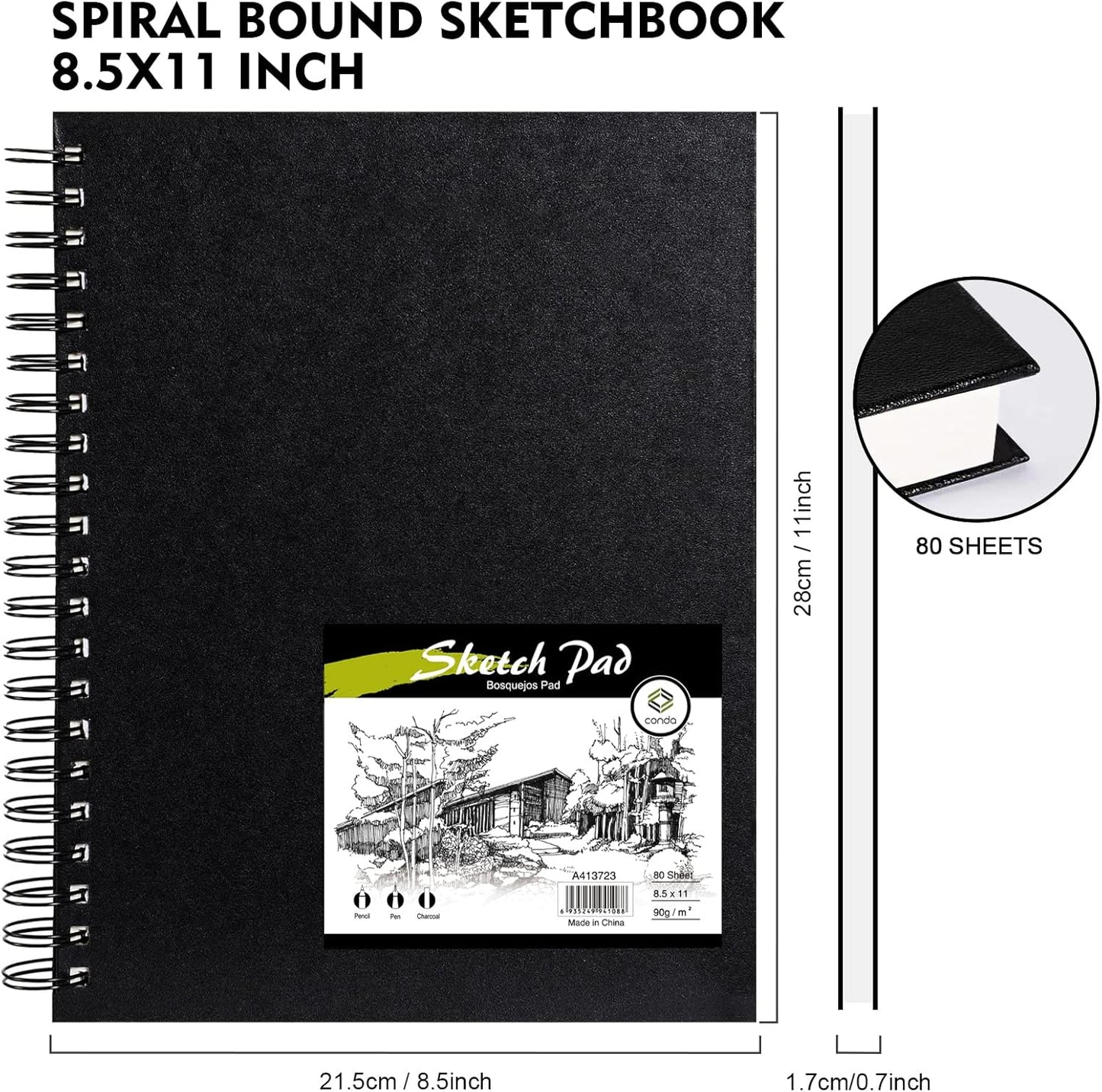 Conda 8.5"x11" Hardbound Sketch Book, Double-Sided Hardcover Sketchbook, Spiral Sketch Pad, Durable Acid Free Drawing Art Paper for Adults - Crafty Corner