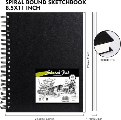 Conda 8.5"x11" Hardbound Sketch Book, Double-Sided Hardcover Sketchbook, Spiral Sketch Pad, Durable Acid Free Drawing Art Paper for Adults - Crafty Corner
