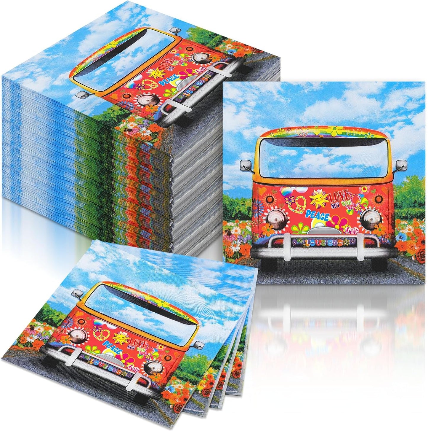 60 Pcs 60's 70's Hippie Party Cocktail Paper Napkins 6.5 x 6.5 Inches Disposable Paper Napkins Dessert Beverage Napkin for Decoupage Luncheon Napkin for Theme Party Wedding Birthday
