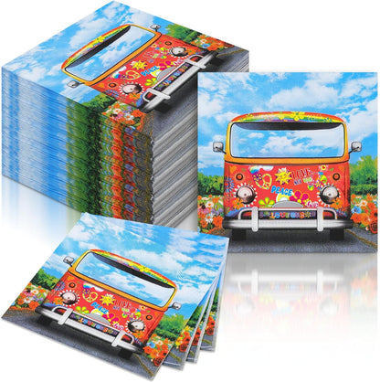 60 Pcs 60's 70's Hippie Party Cocktail Paper Napkins 6.5 x 6.5 Inches Disposable Paper Napkins Dessert Beverage Napkin for Decoupage Luncheon Napkin for Theme Party Wedding Birthday