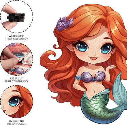 Wooden Puzzles for Adult and Kids, 100 Pieces Ocean Puzzle, Unique Shaped Mermaid Wooden Preschool Puzzle, Toddler Wooden Puzzle Toy Gift for Family and Friends, Suitable for Family Games