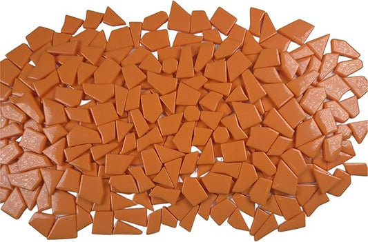 Irregular Glass Mosaic Tiles Bulk 500g Glossy and Iridescent Mosaic Glass Tiles for DIY Projects and Arts and Crafts Solid Colors and Mixes (Glossy Orange)