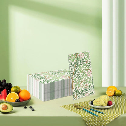 80PCS William Morris Paper Napkins, Greenery Floral Guest Disposable Napkins – Golden Lily & White Green Wildflowers Design Dinner Hand Napkins for Wedding, Bridal Shower,Vintage Floral Table Supplies
