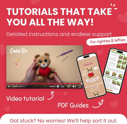 Cookie Box Crochet Kit for Beginners – Gift Set to Make Bear Charlie Amigurumi Plushie – Easy DIY Crochet & Knitting Starter Kit with Video and PDF Tutorials