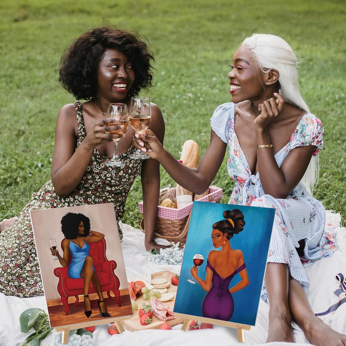 Cholemy 36 Pcs Paint and Sip Kit for Adults 8''x10'' Pre Drawn Canvas for Painting DIY Afro Acrylic Painting Kit Wood Easel Brushes Date Night Bulk for Christmas Party Gifts(Charming Lady) - Crafty Corner